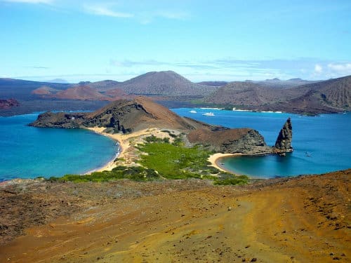 One of the most famous landscapes of the Galapagos Islands is taken from the Bartolome Island Viewing Point